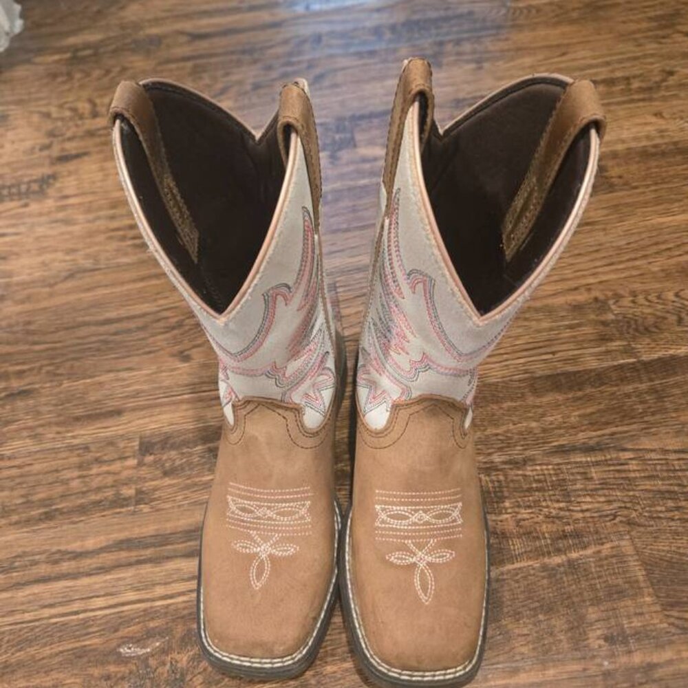Kids Tan and Pink Western Cowboy Boots